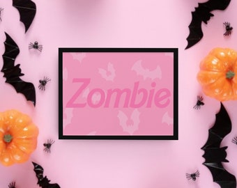 Pink Zombie Print, Halloween Decor, Horror Gift, Horror Decor, Horror Print, Spooky Decor, Spooky Art, Pink Halloween, Pink Doll