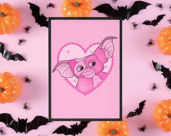 Lámina inspirada en Pink Gizmo Gremlins, decoración de Halloween, regalo de terror, decoración de terror, lámina de terror, decoración espeluznante, arte espeluznante