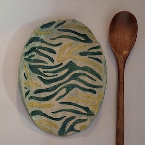 ceramic spoon holder, ceramic spoon rest, ceramic spoon plate,pottery ,handmade ceramic plate