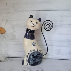 ceramic cat Sculpture, pottery cat décor, cat lovers gift, pottery cat statue