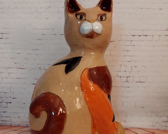 ceramic cat sculpture , pottery cat décor, Sculpture, cat lovers gift, pottery cat statue. Active Photos