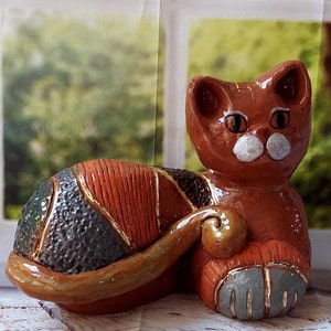 ceramic cat sculpture , pottery cat décor, Sculpture, cat lovers gift, pottery cat statue. image 1