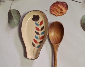Handmade Ceramic Spoon Rest, Floral Kitchen Decor