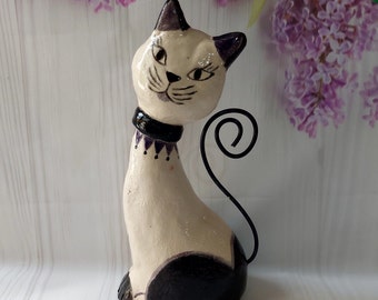 ceramic cat figurine, pottery cat décor, ceramic animal figurine, cat lovers gift, pottery cat statue