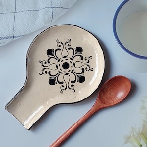ceramic spoon holder, Mandala ceramic spoon rest, ceramic spoon plate, pottery spoon rest, large spoon rest