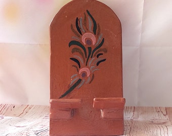 Handmade Ceramic Phone Stand, Cell Phone Charger Holder, Brown Clay