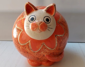 ceramic cat sculpture , orange cat sphere sculpture, pottery cat décor, ceramic, animal sculpture, cat lovers gift, pottery cat statue.