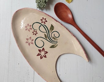 flowers spoon holder, ceramic spoon holder, ceramic spoon rest, ceramic spoon plate,pottery spoon rest,large spoon rest,