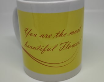 Yellow Ceramic Cup With Woman And Wishes/ Handmade/Personalised Mug/Custom Name/Coffee Mug/Tee Mugs/Custom Mugs/ Birthday