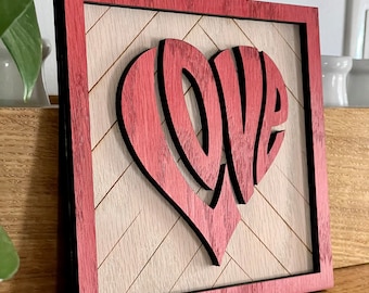 Valentine&#39;s Day Love Sign - Laser cut wood heart sign - Shelf Sitter - Decor - Decoration