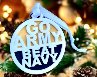Go Army Beat Navy Round Ornament - Army Navy - Football Gift - Unique Sports Christmas Gift - West Point - Handmade- Laser Cut