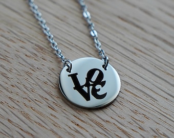 Philadelphia LOVE Necklace - Football inspired - Unique Philly Jewelry - Stainless Steel Round Pendant - Love Statue