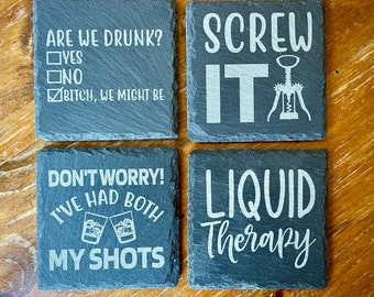 Alcohol Quotes Slate Coaster Set