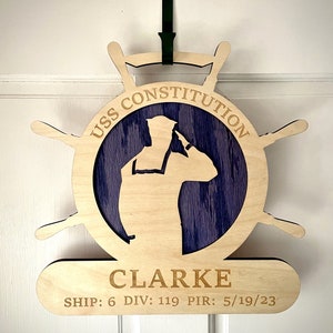 Personalized Navy PIR Wheel - Custom Navy PIR Anchor - Navy Graduation Gift - Navy Bootcamp - Door Hanger -  Pass in Review - Sailor Gift