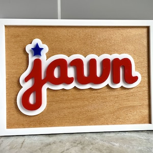 Tabliczka Jawn inspirowana drużyną Philadelphia Phillies - Tabliczka sportowa z Filadelfii - Tabliczka z drewna Jawn - Wystrój Filadelfii - Jaskinia mężczyzny - Szopa dla niej - World Series