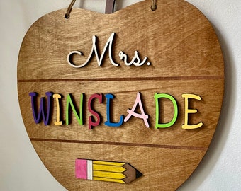 Custom Wood Teacher Sign, Apple, Teacher Gift, Personalized Teacher Sign, Back to School, Laser Cut Teacher Sign