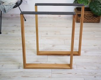 Narrow Wooden Oak Base Table Leg 2 Pcs