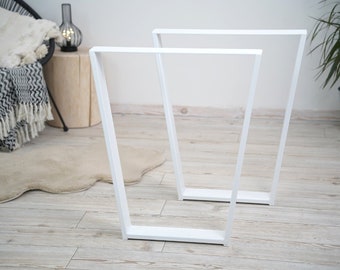 Narrow Trapezoidal Iron Table Industrial Leg 2pcs white