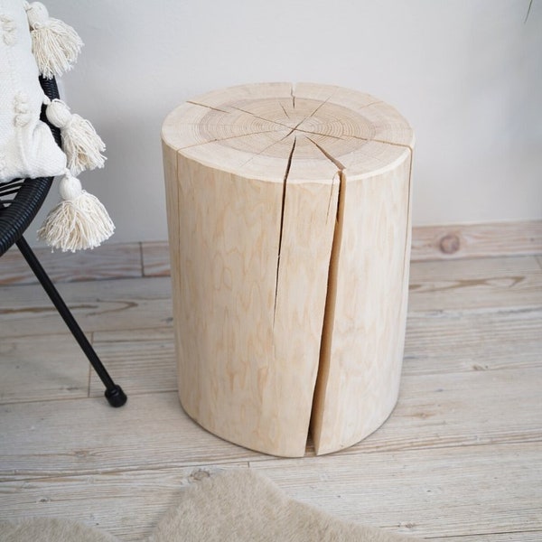 Table basse en bois de souche d'arbre de 30 cm faite main en bois de frêne naturel