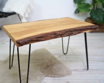 Natural Oak Wood Coffee Table Made of Natural Massive Plank + Hairpin Legs of Your Choice