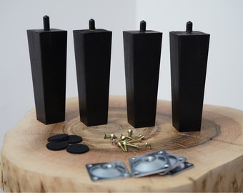 4pcs Mini Wooden Oak Legs Black Prism Straight