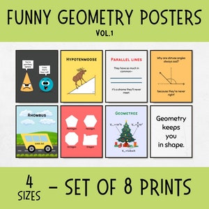 Funny Geometry Posters for Math Classroom Decor, middle school & high school math decor, gifts for math teacher, homeschool math decor