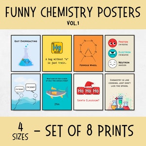 Funny Chemistry Posters, cool science posters for kids, chemistry flash cards, homeschool chemistry decor, chemistry teacher gifts
