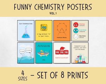 Funny Chemistry Posters, cool science posters for kids, chemistry flash cards, homeschool chemistry decor, chemistry teacher gifts