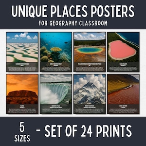 Einzigartige Orte Poster & Karteikarten, für Erdkunde Klassenzimmer Deko, für Schule Erdkunde, Geographie Lehrer Geschenke für Homeschool,