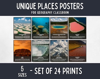 Unique Places Classroom Posters & Flashcards, World Geography Classroom Decor, Geography Homeschool Displays, Geography Teacher Gifts