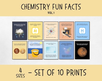 Chemistry Fun Facts Classroom Posters & Flashcards, STEM Homeschool Decorations, Science Bulletin Board Decor, Chemistry Teacher Gifts