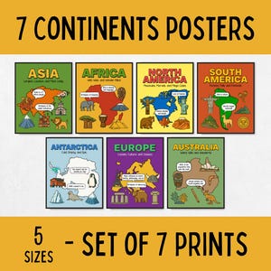 Affiches des 7 continents pour classe préscolaire, affiches de classe de géographie élémentaire, cadeaux pour professeur de sciences humaines, décoration de collège