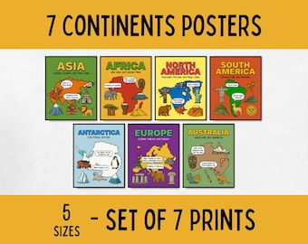7 Continents Geography Classroom Posters & Flashcards, World Geography Display, Geography Homeschool Decor, Geography Teacher Gifts