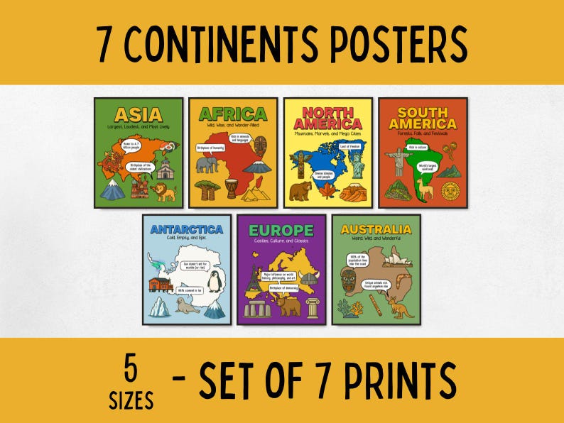 7 Continents Geography Classroom Posters & Flashcards, World Geography ...