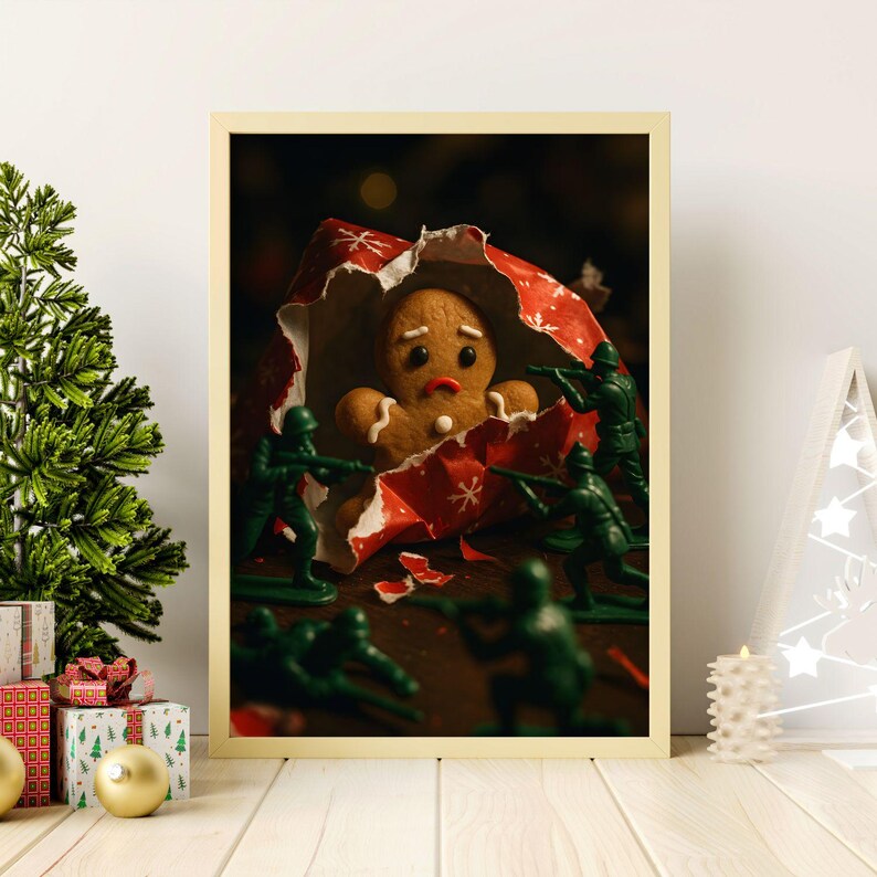 Gingerbread Man Under Fire Poster, Christmas Poster For - Etsy