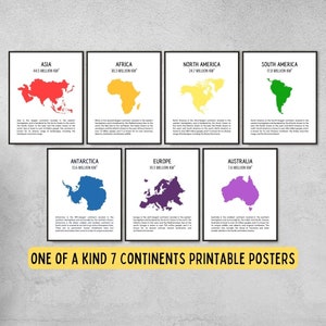 7 continents printable posters for geography classroom decor, social studies & world geography posters, geography teacher gift