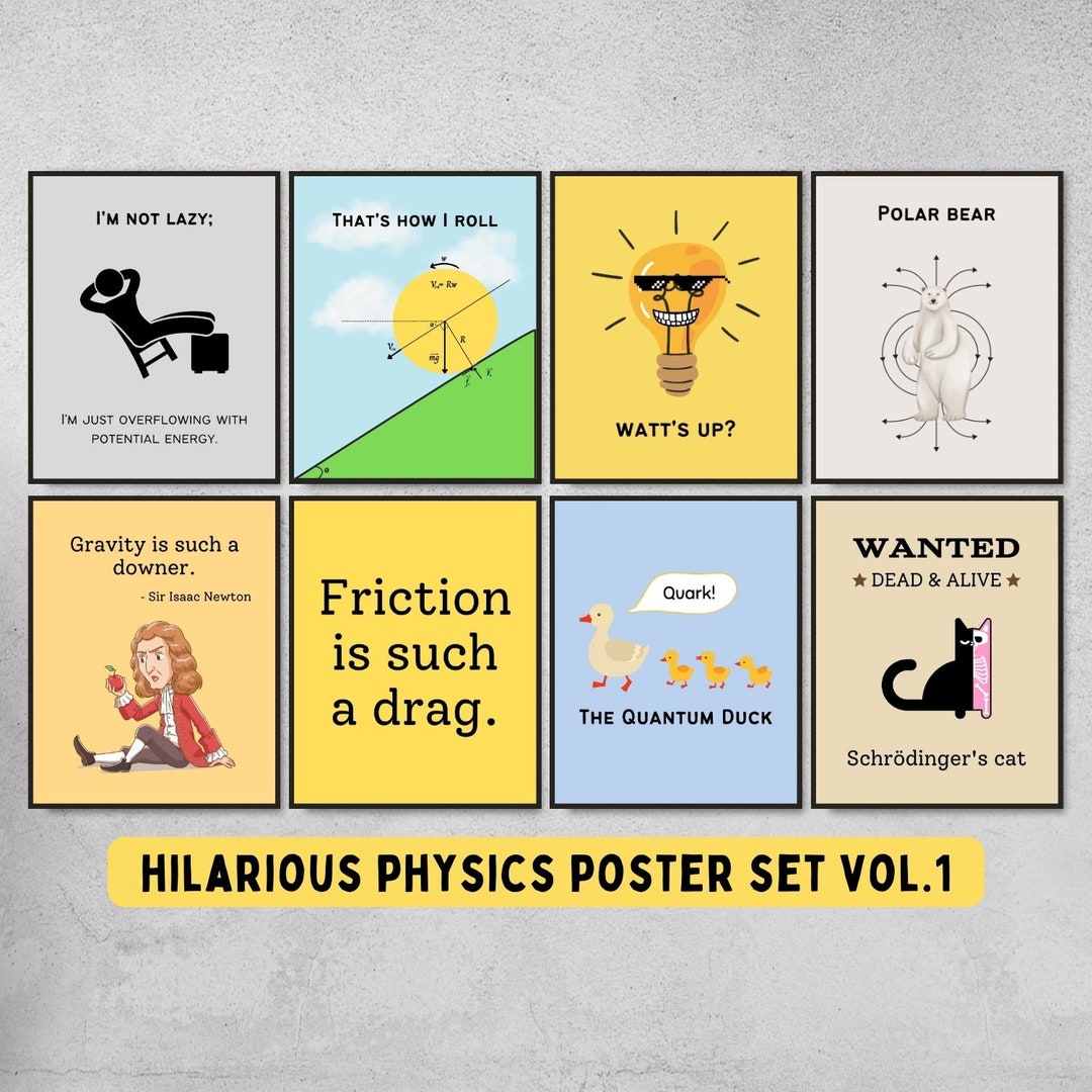 Set of 8 Funny Physics Classroom Decor Printable Posters, Physics