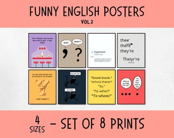 Funny English Classroom Posters, reading nook decor, language arts classroom decor, library wall art, funny english teacher gifts