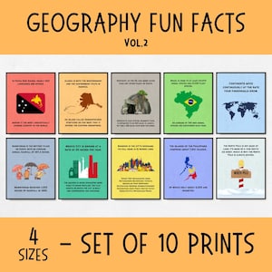 10 Geographie lustige Fakten Poster zum Ausdrucken, Gesellschaftskunde Klassenzimmer Dekor für Mittel- und Oberstufe, Geographie Poster Set