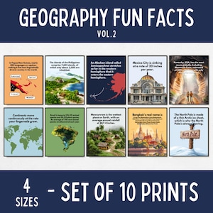 Geography Fun Facts Classroom Posters, social studies classroom decor, world geography homeschool decorations, geography teacher gifts