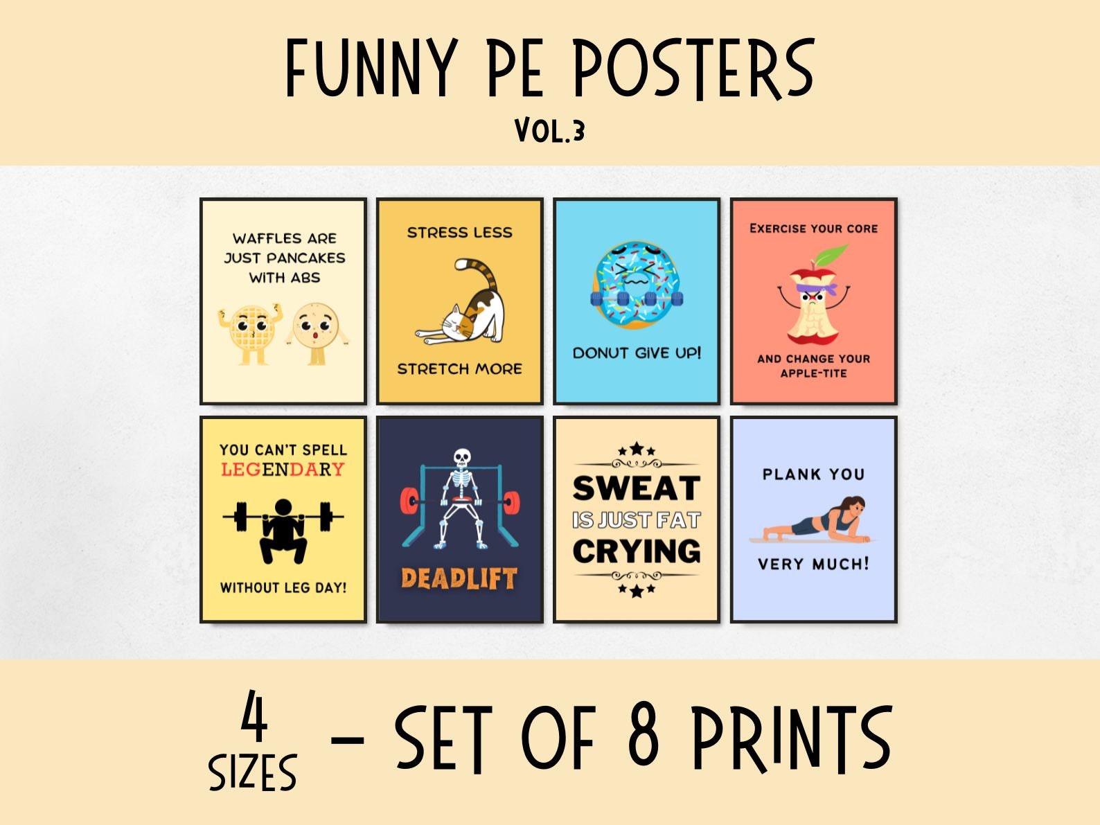 Set of 8 Funny Physical Education Classroom Decor PE Printable Posters for Teacher Gift Funny Fitness Gifts Hilarious Workout Quotes Etsy