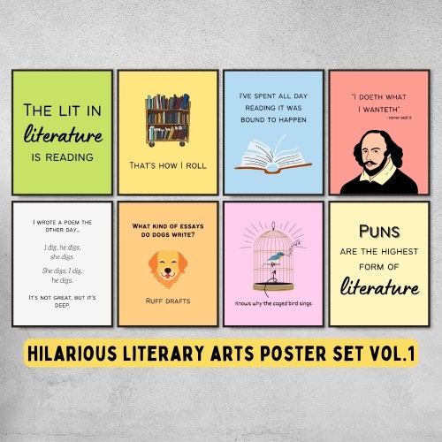 Set of 8 Funny Literary Arts Puns and Memes Posters Printable - Etsy