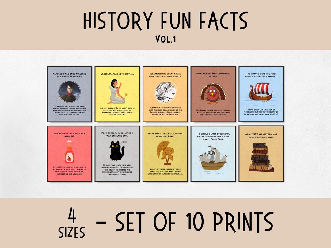 History Fun Facts Posters Flashcards World History Classroom Posters 