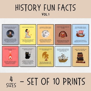 Conjunto de 10 carteles imprimibles con datos curiosos sobre historia, carteles de historia para el aula de secundaria y preparatoria, carteles de estudios sociales, decoración de tablones de anuncios