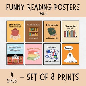 Carteles imprimibles divertidos de artes literarias, arte mural para amantes de los libros, carteles para el aula de inglés, carteles divertidos para bibliotecas, carteles para rincones de lectura