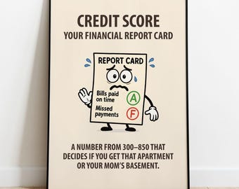 Funny Credit Score poster, financial education classroom decor, money management for kids, high school classroom posters, funny teacher gift
