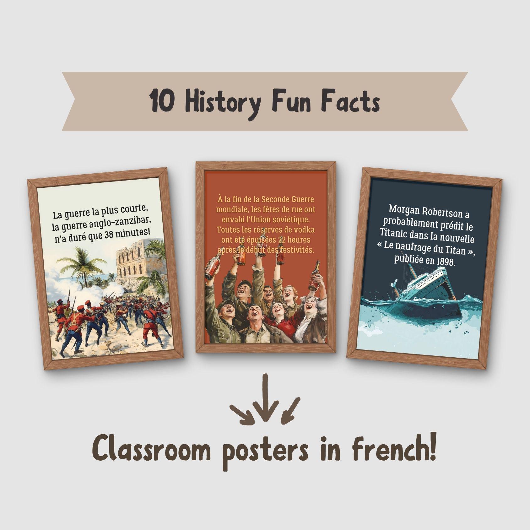 10 history classroom posters in french, historical fun facts decor, social studies posters, history teacher gift, affiche salle de classe