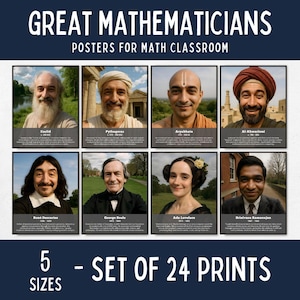Famous Mathematician Posters for classroom decor, math classroom bulletin boards decor, middle school decor, math teacher gifts,