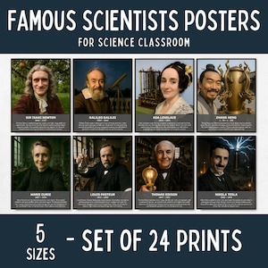 Famous Scientists Posters, popular science posters for kids, physics classroom decorations, biology laboratory decor, chemistry flash cards