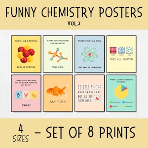 Funny Chemistry Posters, popular science posters for kids, chemistry flash cards, homeschool science decorations, chemistry teacher gifts